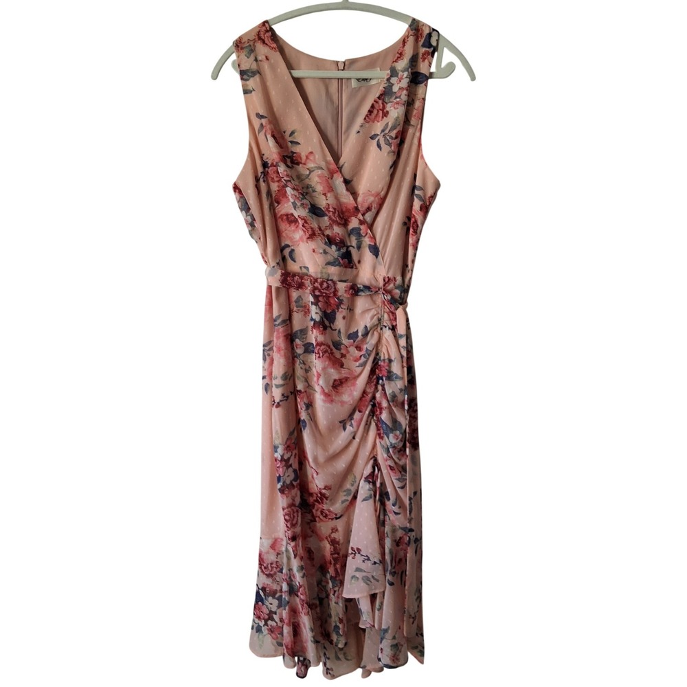 Eliza J 12 Floral Clip Dot Faux Wrap Midi Ruffle Hem Whismy Garden Fairy Y2K 90s